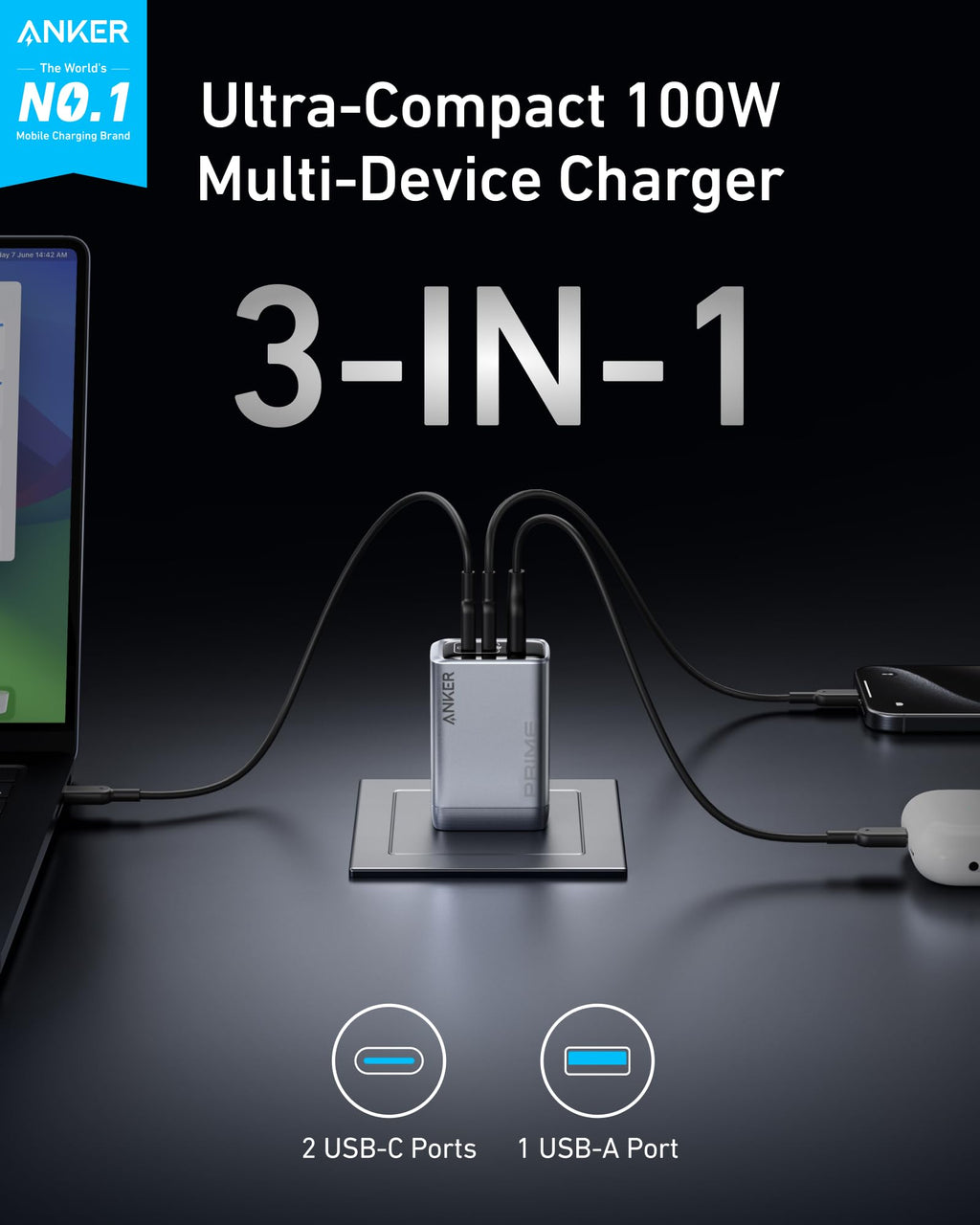 Prime Charger (100W, 3 Ports, GaN) H9