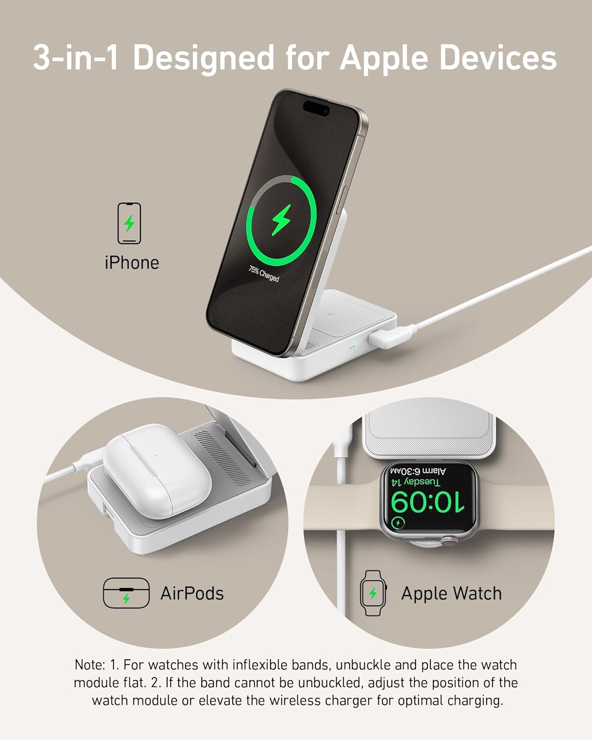 MagGo Wireless Charging Station (Foldable 3-in-1) and Nano Travel Adapter (5-in-1, 20W, 1-Pack) I7