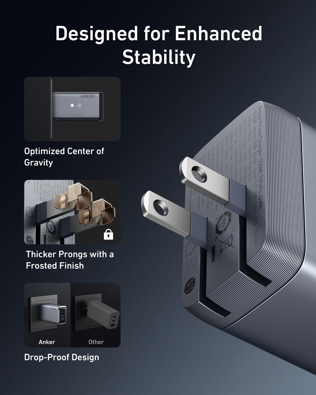 Prime Charger (100W, 3 Ports, GaN) and Prime USB-C to USB-C Cable (240W, Upcycled-Braided) L1