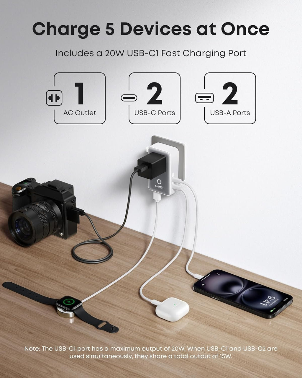 MagGo Wireless Charging Station (3-in-1, Foldable Pad) and Nano Travel Adapter (5-in-1, 20W, 1-Pack) M4