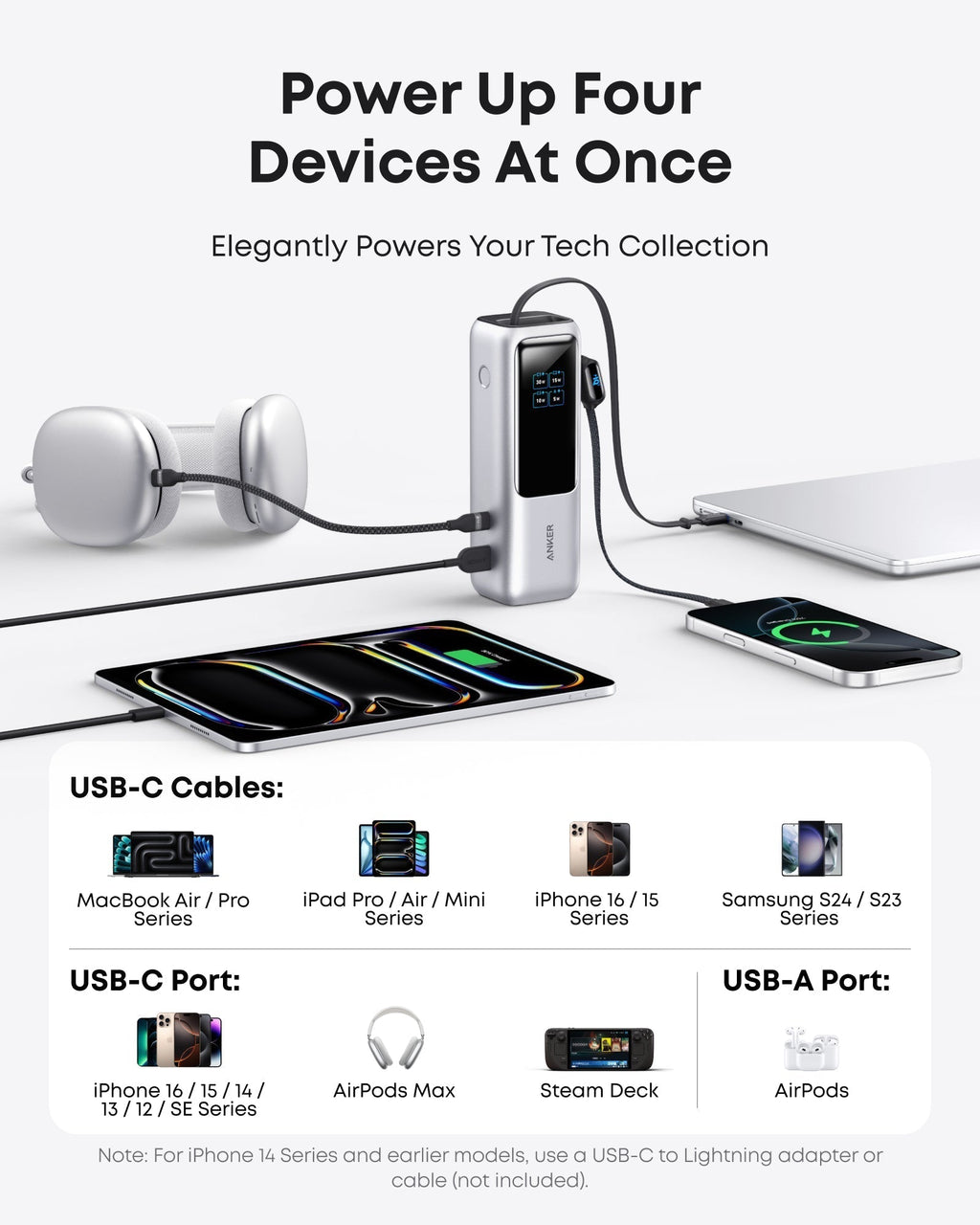 Laptop Power Bank (25K, 165W, Built-In and Retractable Cables) and USB-C to USB-C Cable (6 ft, 240W, Upcycled-Braided) C2