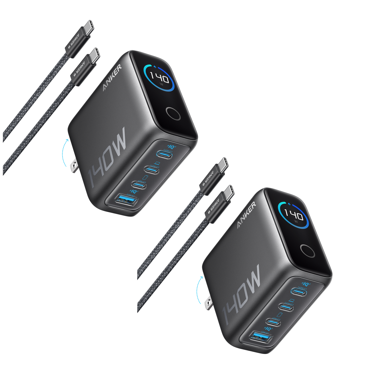 2-Pack Laptop Charger (140W, 4-Port, PD 3.1) with 2-Pack USB-C Cable Q5