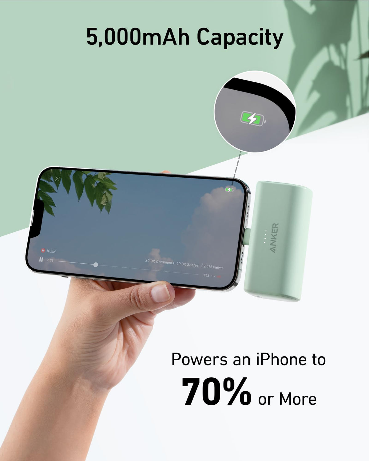 Nano Power Bank (12W, Built-In Lightning Connector) K7
